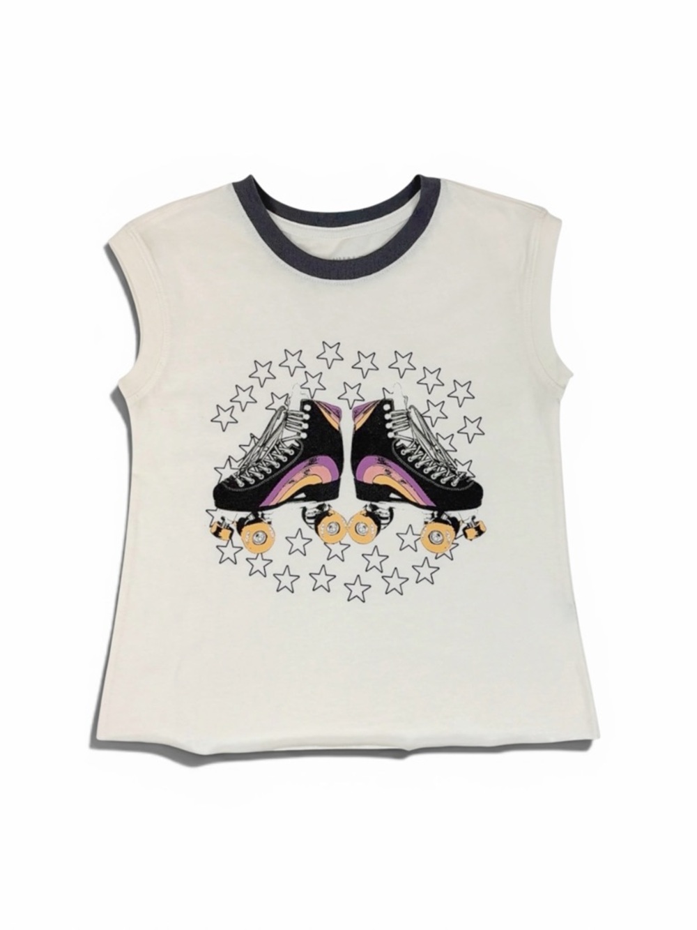 Girls White Roller Skate Graphic Ringer Tank Top
